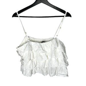 Show Me Your Mumu Nina White Eyelet Spaghetti Strap Tiered Top Medium